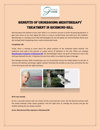 Benefits of Undergoing Mesotherapy Treatment in Richmond Hill