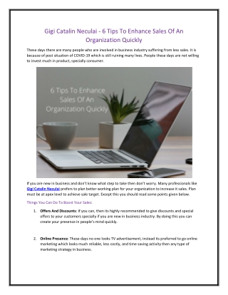 Gigi Catalin Neculai - 6 Tips To Enhance Sales Of An Organization Quickly