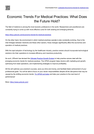 Economic Trends For Medical Practices What Does the Future Hold