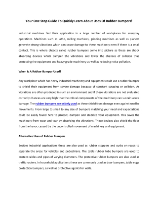 Your One Stop Guide To Quickly Learn About Uses Of Rubber Bumpers!