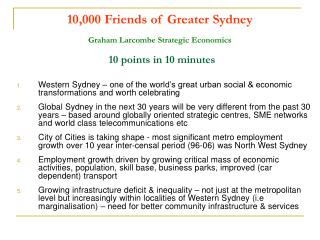 10,000 Friends of Greater Sydney Graham Larcombe Strategic Economics 10 points in 10 minutes