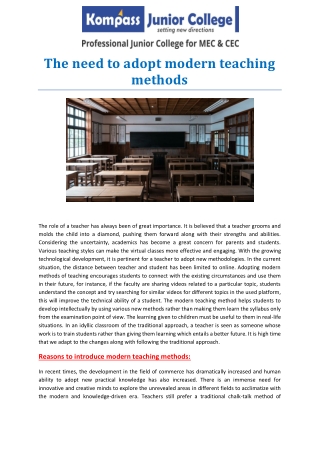 The Need To Adopt Modern Teaching Methods