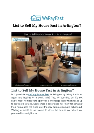List to Sell My House Fast in Arlington