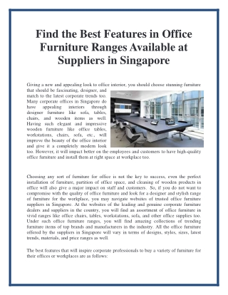 Find the Best Features in Office Furniture Ranges Available at Suppliers in Singapore