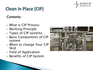 Clean in place systems for Food Processing Industries