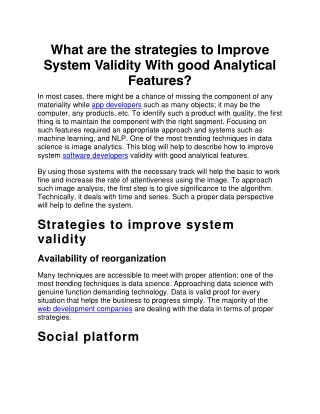 What are the strategies to Improve System Validity With good Analytical Features