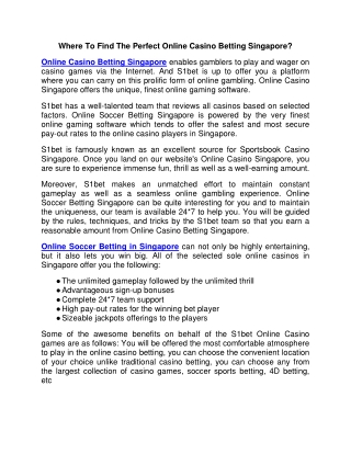 Where To Find The Perfect Online Casino Betting Singapore?