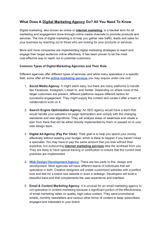 What Does A Digital Marketing Agency Do.  All You Need To Know