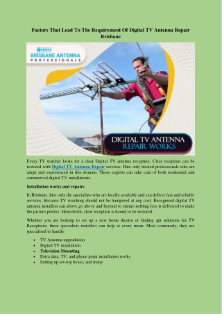 Factors That Lead To The Requirement Of Digital TV Antenna Repair Brisbane