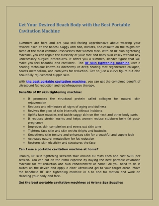 Get Your Desired Beach Body with the Best Portable Cavitation Machine