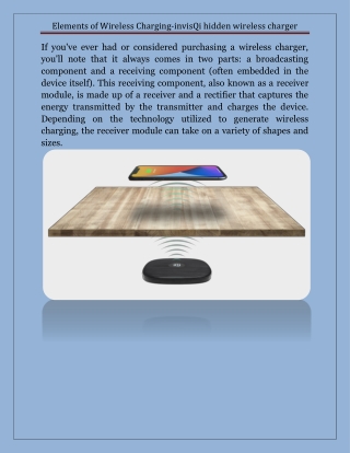 Elements of Wireless Charging-invisQi hidden wireless charger