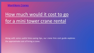 How much would it cost to go for a mini tower crane rental