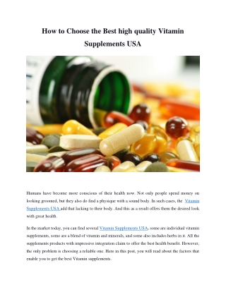 How to Choose the Best high quality Vitamin Supplements USA.