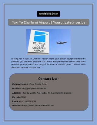 Taxi To Charleroi Airport | Yourprivatedriver.be