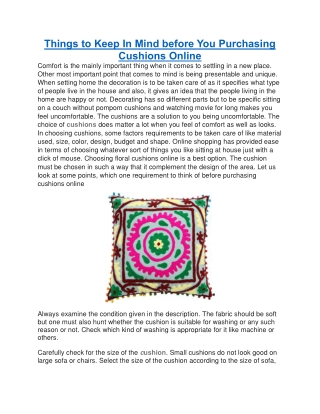 Things to Keep In Mind before You Purchasing Cushions Online
