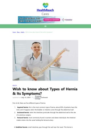 Wish to know about Types of Hernia & Its Symptoms?