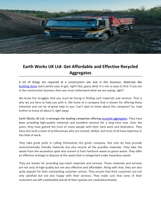 Earth Works UK Ltd- Get Affordable and Effective Recycled Aggregates