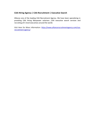 CAA Hiring Agency - CAA Recruitment - Executive Search