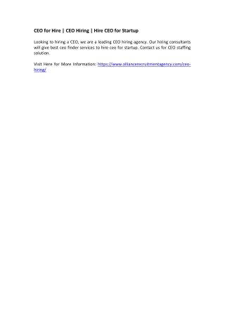 CEO for Hire - CEO Hiring - Hire CEO for Startup