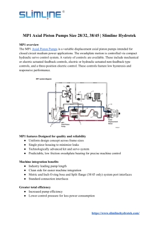 MP1 Axial Piston Pumps Size 28/32, 38/45 | Slimline Hydrotek