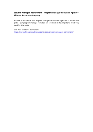 Security Manager Recruitment - Program Manager Recruiters Agency - Alliance Recruitment Agency