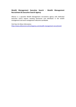 Wealth Management Executive Search - Wealth Management Recruitment & Executive Search Agency