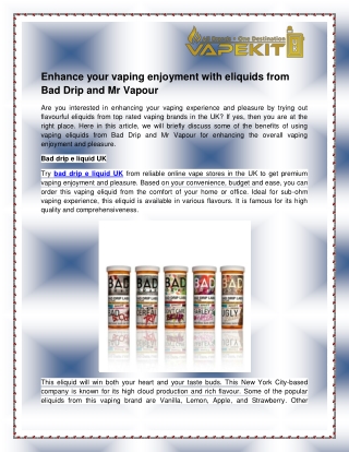 Bad drip e liquid UK