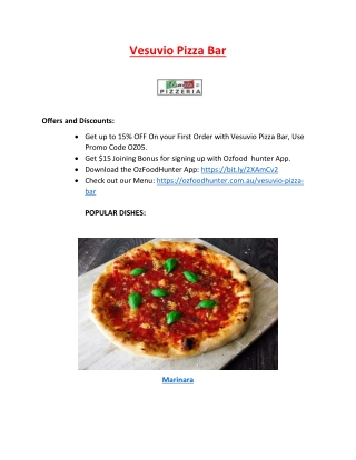 15% off - Vesuvio Pizza Bar Felixstow Menu, SA