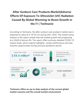 After Sunburn Care Products Market - Adverse Effects Of Exposure To Ultraviolet (UV) Radiation