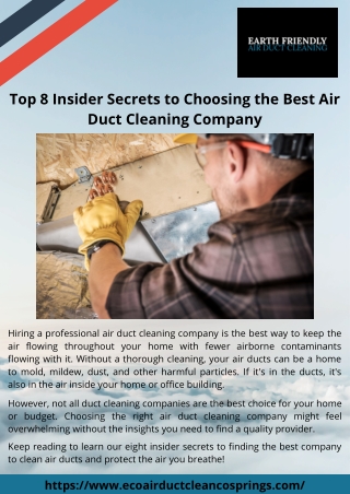 Top 8 Insider Secrets to Choosing the Best Air Duct Cleaning Company