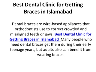 Best Dental Clinic for Getting Braces in Islamabad