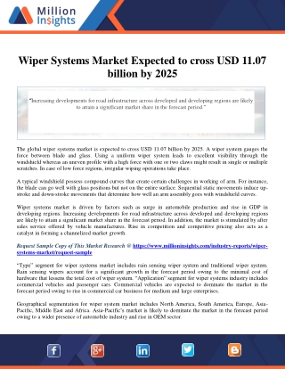 Wiper Systems Market Expected to cross USD 11.07 billion by 2025