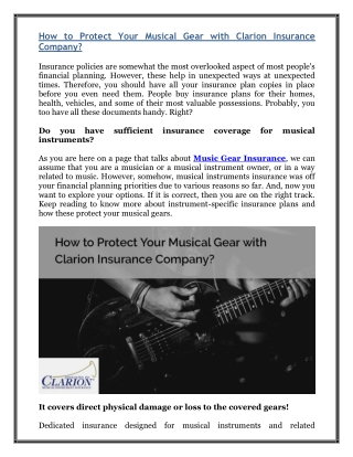 How to Protect Your Musical Gear with Clarion Insurance Company?