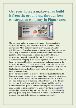 Get your house a makeover or build it from the ground up, through best construction company in Pinner area