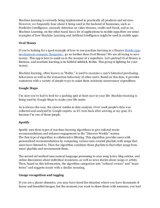 Applications of Machine Learning in Mobile Apps
