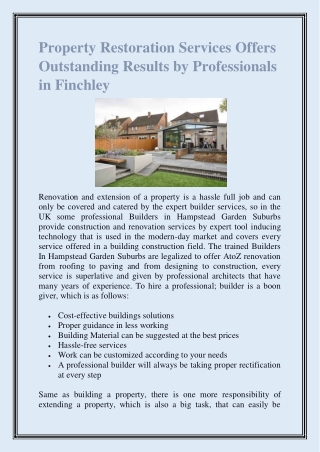 Property Restoration Services Offers Outstanding Results by Professionals in Finchley