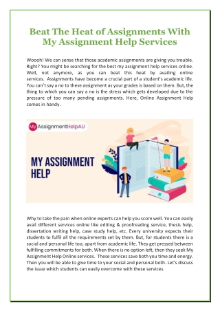 Beat The Heat of Assignments With My Assignment Help Services