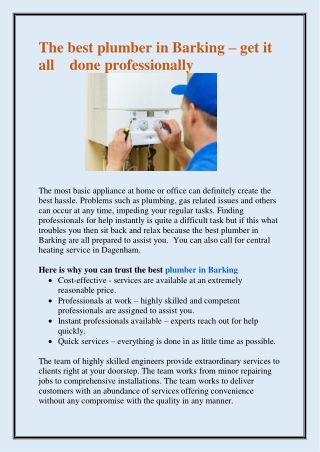 The best plumber in Barking – get it all    done professionally