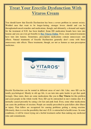 Treat Your Erectile Dysfunction With Vitaros Cream
