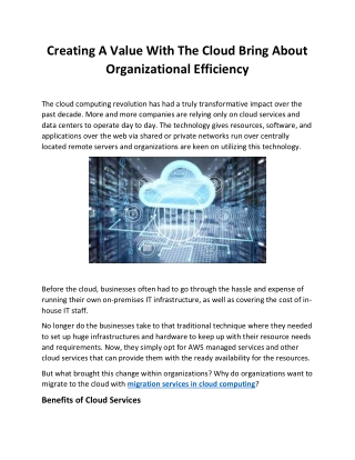 Creating A Value With The Cloud Bring About Organizational Efficiency