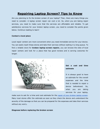 Repairing Laptop Screen? Tips to Know