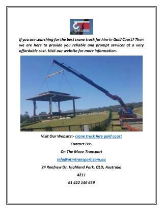 Crane Truck Hire in Gold Coast | Otmtransport.com.au