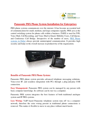 Panasonic PBX Phone System Installation for Enterprises