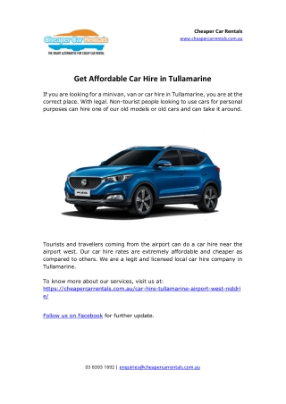 Get Affordable Car Hire in Tullamarine