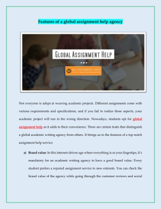 Features of a global assignment help agency