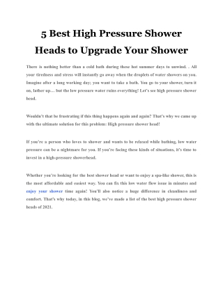 5 Best High Pressure Shower Heads to Upgrade Your Shower