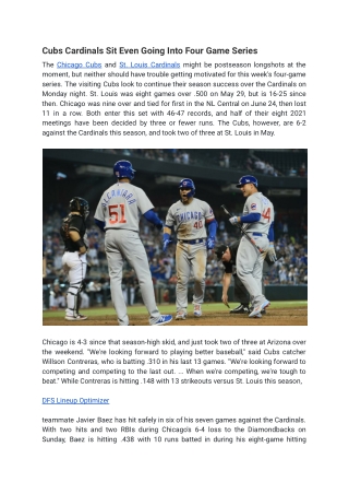Cubs Cardinals Sit Even Going Into Four Game Series