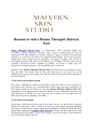 Reasons to visit a Beauty Therapist Malvern East