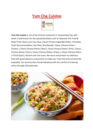 5% Off - Yum Cha Chinese Cuisine Menu Toowoomba City, QLD