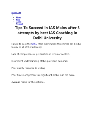 Tips To Succeed in IAS Mains after 3 attempts by best IAS Coaching in Delhi University